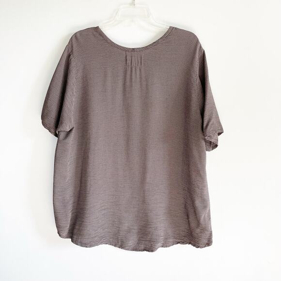 Flax by Jeanne Engelhart Taupe Oversized Check Short Sleeve Tunic - Picture 6 of 7